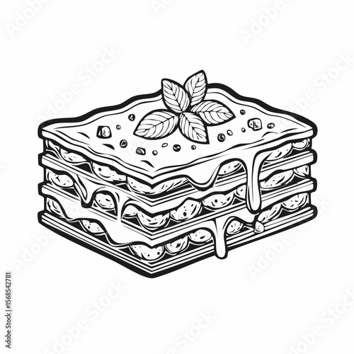 Delicious lasagna with meat sauce and cheese image vector on white background.