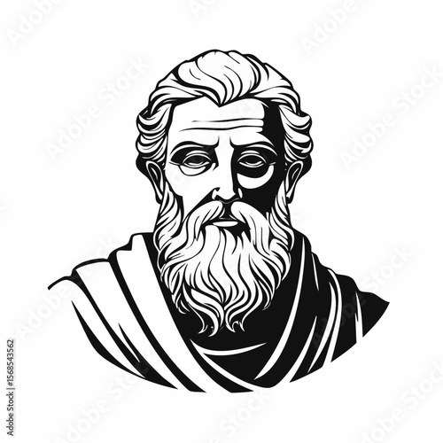 Stoic Greek Philosopher Thinking Man Silhouette Vector isolated on white background.