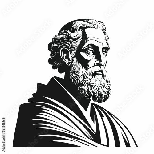 Stoic Greek Philosopher Thinking Man Silhouette Vector isolated on white background.