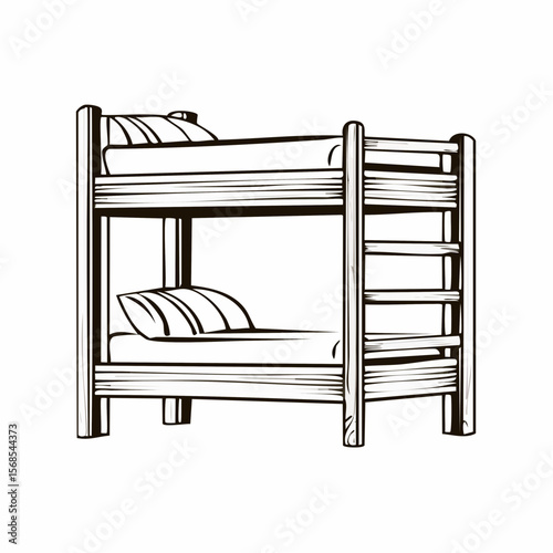 Wooden bunk bed with a ladder image vector isolated on white background.