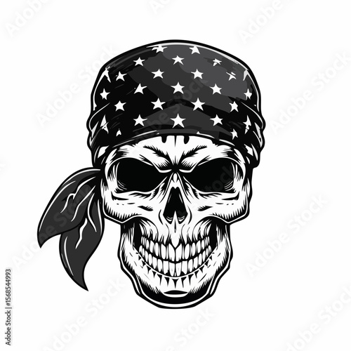 Skull Bandana Vector. Skull with bandana vector illustration on white background.