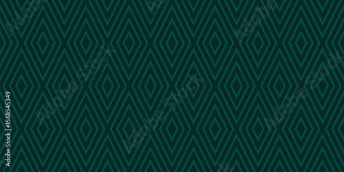 Abstract vector geometric seamless pattern. Subtle dark green background. Simple  texture with rhombuses, diamonds, lines, stripes. Minimal tartan ornament. Repeated design for decor, textile, carpet