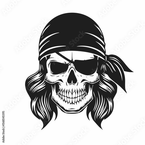 Pirate Skull Head In Bandana Vector Image on white background.