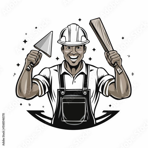 Construction Workers Celebrating Image Vector Isolated on white Background.