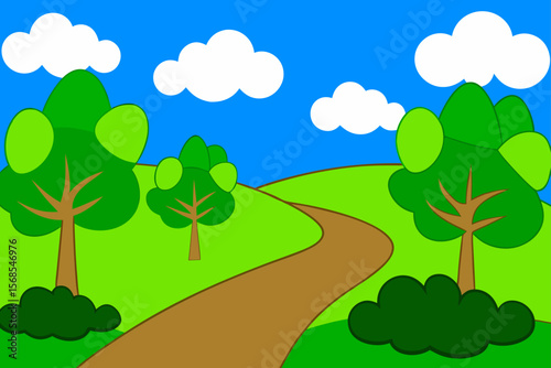 Vector Illustration Of An Idyllic Landscape With A Footpath