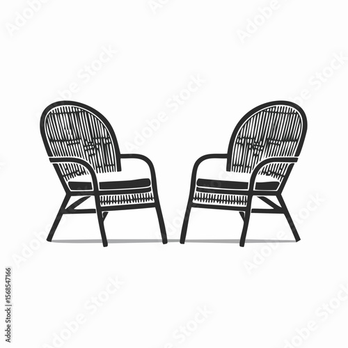 Rattan Wicker Chairs Image Vector. Black and White Rattan Wicker Chairs Image Vector on white background.
