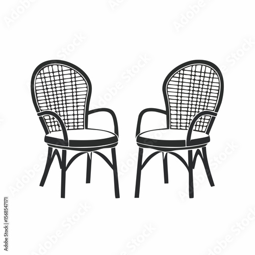 Rattan Wicker Chairs Image Vector. Black and White Rattan Wicker Chairs Image Vector on white background.