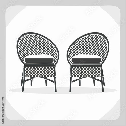 Rattan Wicker Chairs Image Vector. Black and White Rattan Wicker Chairs Image Vector on white background.