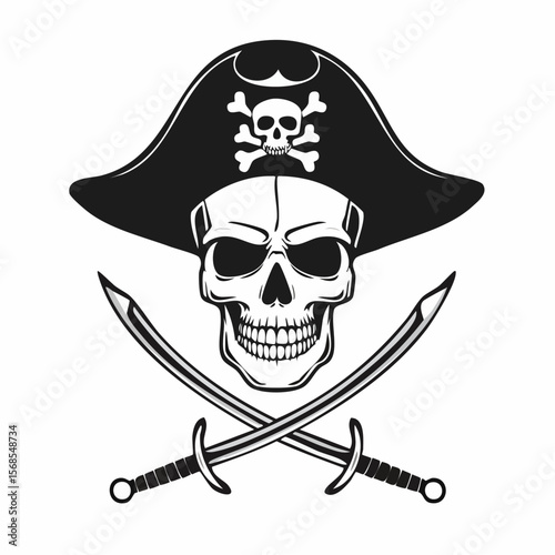 Pirate Skull with Crossed Sabers Image Vector Isolated on white background.