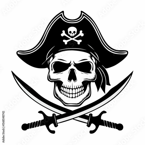 Pirate Skull with Crossed Sabers Image Vector Isolated on white background.