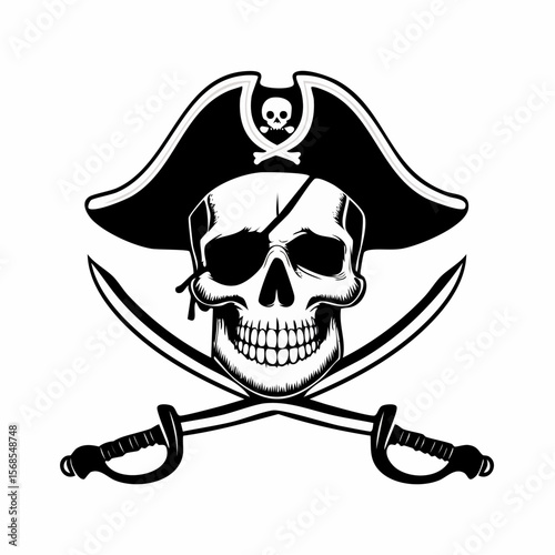 Pirate Skull with Crossed Sabers Image Vector Isolated on white background.