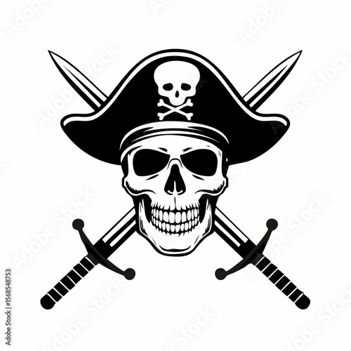 Pirate Skull with Crossed Sabers Image Vector Isolated on white background.