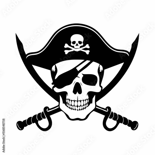 Pirate Skull with Crossed Sabers Image Vector Isolated on white background.