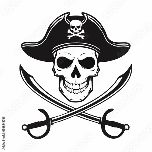 Pirate Skull with Crossed Sabers Image Vector Isolated on white background.
