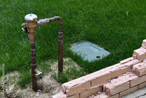 Fototapeta Naklejka Na Ścianę i Meble -  Brand new water valve and piping after auto accident.