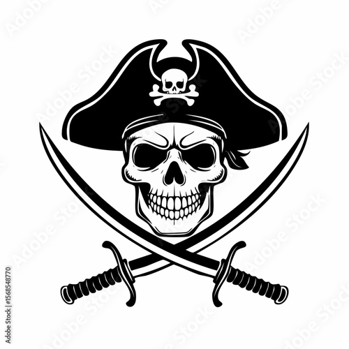 Pirate Skull with Crossed Sabers Image Vector Isolated on white background.