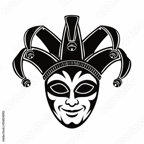 Black and White Jester Mask Vector. Jester Venetian Mask Stock Illustrations.