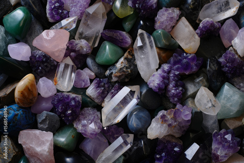 Serene Amethyst and Quartz Crystal Collection: Mystical, Luxurious, Textured Background