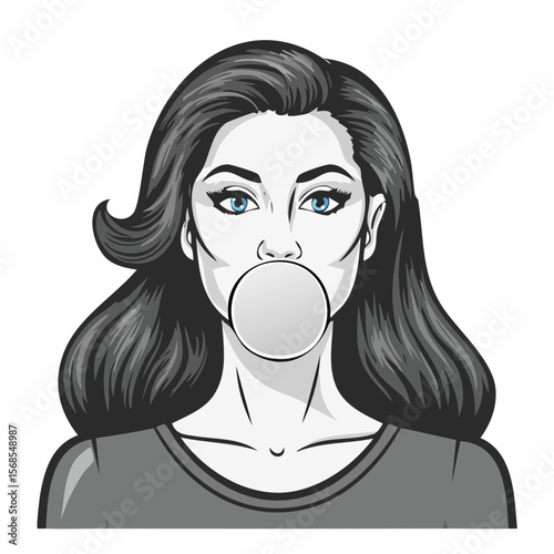Woman Blowing Bubble Bubble Gum Image vector isolated on white background.