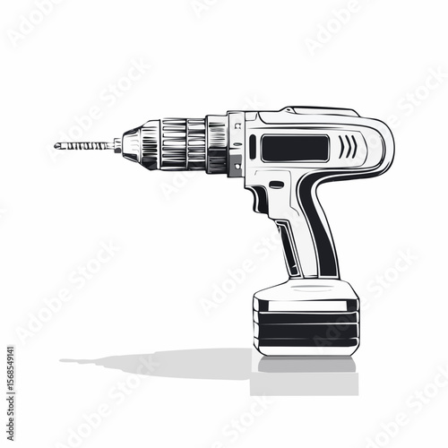 Electric Drill Illustration In Minimal Style Vector image Isolated on White Background.