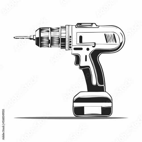 Electric Drill Illustration In Minimal Style Vector image Isolated on White Background.