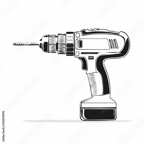 Electric Drill Illustration In Minimal Style Vector image Isolated on White Background.