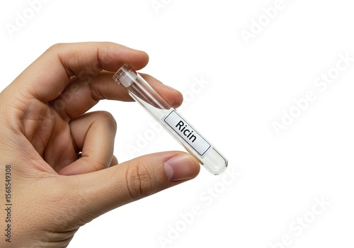 Hand Holding Ricin Test Tube: Dangerous Chemical or Toxin Sample.