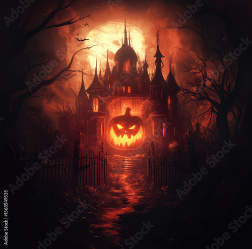 Halloween pumpkin in the graveyard