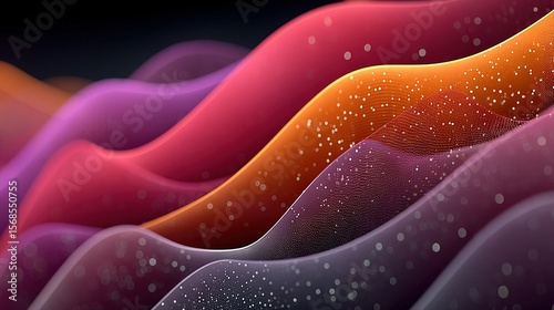   A sequence of undulating lines with dots scattered across them