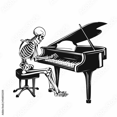 skeleton playing the piano image vector isolated on white background.