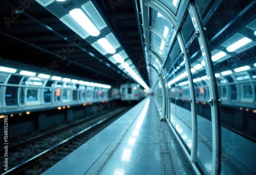 Modern subway station with sleek design and bright lighting, ready for passengers