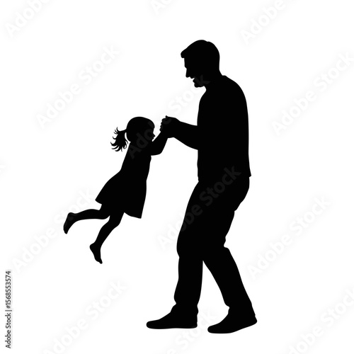 Silhouette of father swinging daughter playfully, vector icon
