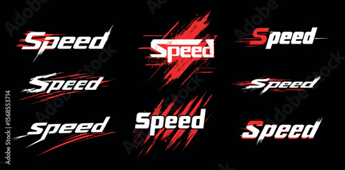 red white logos speed. text dynamic logo grunge, sport headline scratches splashes stripes vector illustration