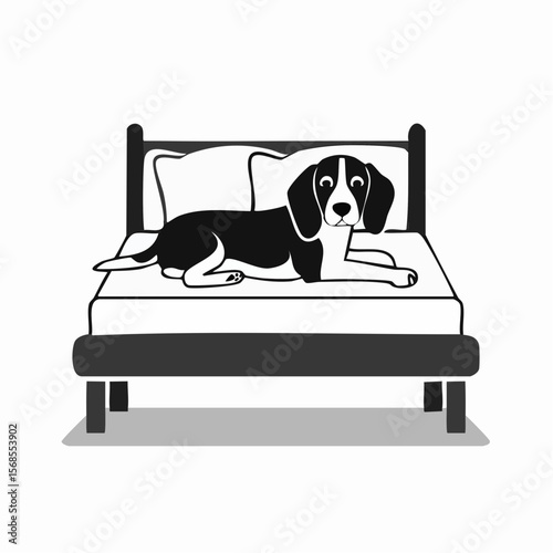 Beagle in bed Images vector. Black and white Dog Resting Vector Images.