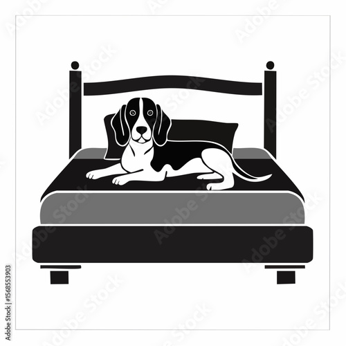 Beagle in bed Images vector. Black and white Dog Resting Vector Images.