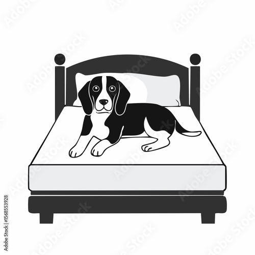 Beagle in bed Images vector. Black and white Dog Resting Vector Images.