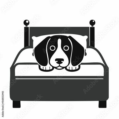 Beagle in bed Images vector. Black and white Dog Resting Vector Images.