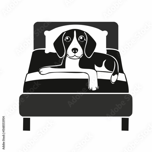 Beagle in bed Images vector. Black and white Dog Resting Vector Images.
