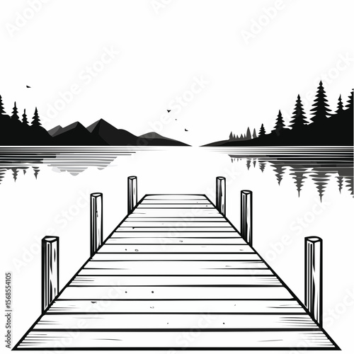 Empty dock set against a serene breathtaking lake image vector isolated on white background.