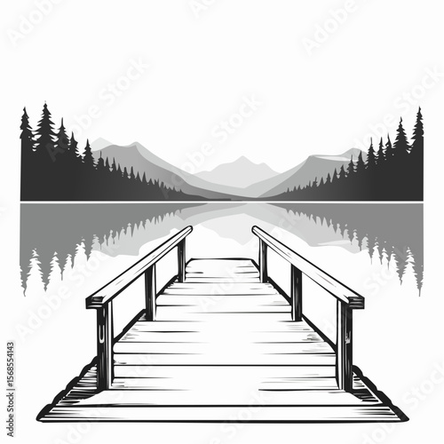 Empty dock set against a serene breathtaking lake image vector isolated on white background.