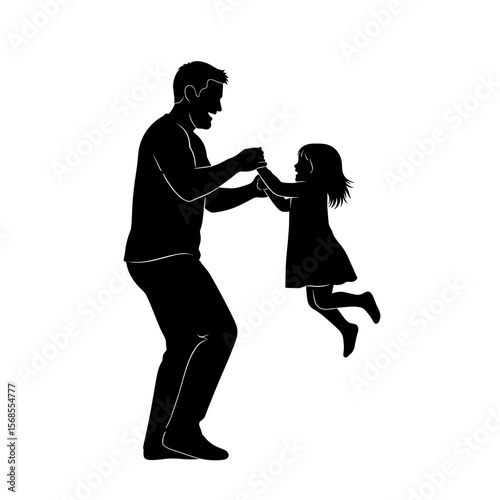 Father playing with daughter in silhouette, vector icon
