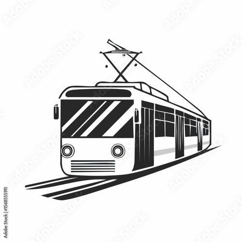 Tram Transport Vector. Black and white Tram Transport Vector isolated on white background.