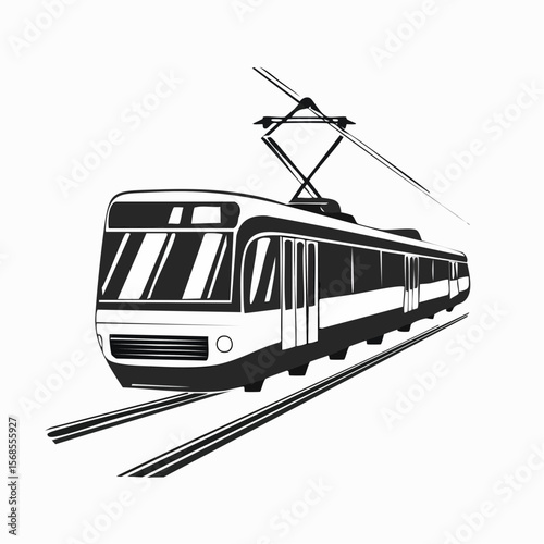Tram Transport Vector. Black and white Tram Transport Vector isolated on white background.