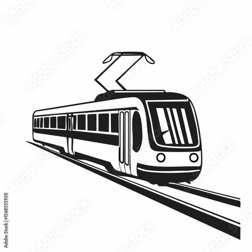 Tram Transport Vector. Black and white Tram Transport Vector isolated on white background.