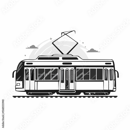 Tram Transport Vector. Black and white Tram Transport Vector isolated on white background.