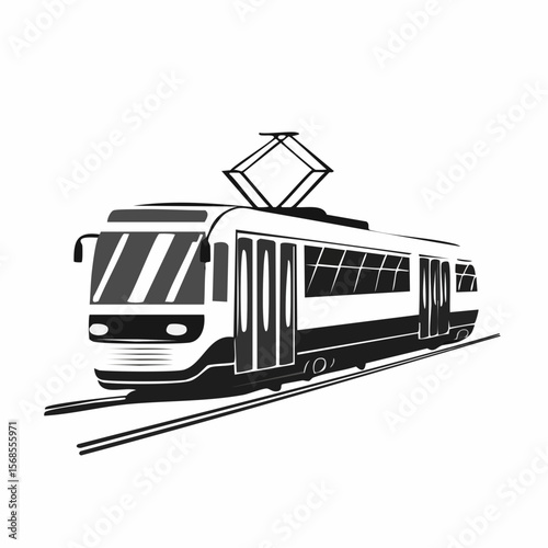 Tram Transport Vector. Black and white Tram Transport Vector isolated on white background.