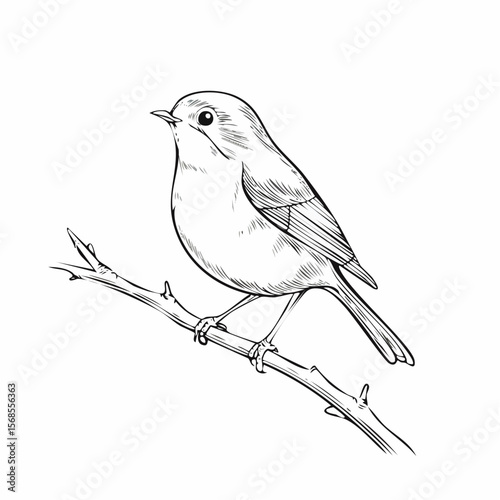 European Robin Perched on a Branch in Spring Nature Image vector isolated on white background.