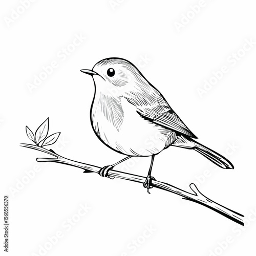 European Robin Perched on a Branch in Spring Nature Image vector isolated on white background.