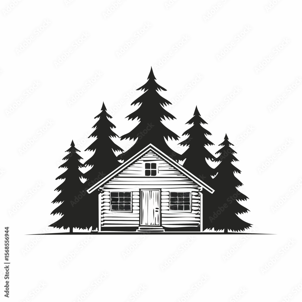 Cabin Middle Forest Vector Image isolated on white background. Cabin Middle Forest Vector Image isolated on white background.