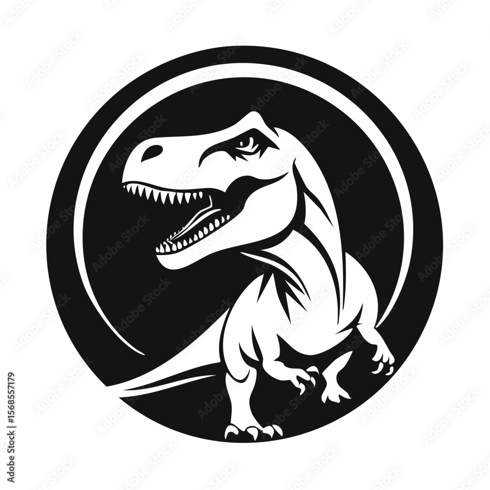 Fototapeta premium Creative tyrannosaurus rex circle symbol logo vector on white background.
